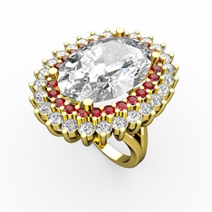 Neşe Yüzük - Swarovski, garnet ve beyaz zirkon 8 ayar altın yüzük #z2ziih
