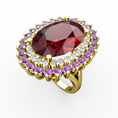 Neşe Yüzük - Garnet, beyaz zirkon ve ametist 18 ayar altın yüzük #z4pqvk