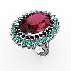 Neşe Yüzük - Rodolit garnet, siyah zirkon ve yeşil kuvars 925 ayar gümüş yüzük #znxbun