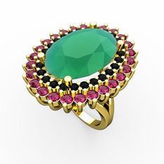Neşe Yüzük - Kök zümrüt, siyah zirkon ve rodolit garnet 18 ayar altın yüzük #zoorae