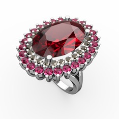 Neşe Yüzük - Garnet, dumanlı kuvars ve rodolit garnet 925 ayar gümüş yüzük #zt1ohv