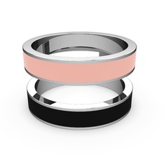 İkili Mine Yüzük - 18 ayar beyaz altın yüzük (Siyah mineli) #1416ja2