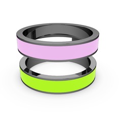 İkili Mine Yüzük - 925 ayar siyah rodyum kaplama gümüş yüzük (Neon yeşil mineli) #1ihpgzt