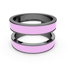 İkili Mine Yüzük - 925 ayar siyah rodyum kaplama gümüş yüzük (Açık pembe mineli) #31pz8a