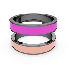 İkili Mine Yüzük - 925 ayar siyah rodyum kaplama gümüş yüzük (Pastel pembe mineli) #m87n1p