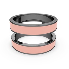 İkili Mine Yüzük - 925 ayar siyah rodyum kaplama gümüş yüzük (Pastel pembe mineli) #p69zyu