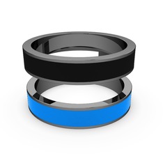 İkili Mine Yüzük - 925 ayar siyah rodyum kaplama gümüş yüzük (Mavi mineli) #q4vach