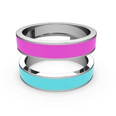 İkili Mine Yüzük - 14 ayar beyaz altın yüzük (Turkuaz mineli) #t383ba