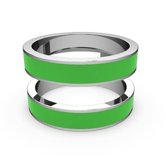 İkili Mine Yüzük - 8 ayar beyaz altın yüzük (Yeşil mineli) #xiepgf