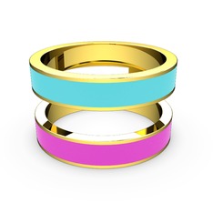 İkili Mine Yüzük - 925 ayar altın kaplama gümüş yüzük (Neon pembe mineli) #xmxj2v