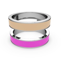 İkili Mine Yüzük - 18 ayar beyaz altın yüzük (Neon pembe mineli) #ycwbgm