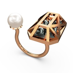 İncili Kafes Yüzük - Inci ve siyah inci 14 ayar rose altın yüzük #1ehk7xu