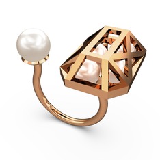 İncili Kafes Yüzük - Inci ve pembe inci 14 ayar rose altın yüzük #3ceh22