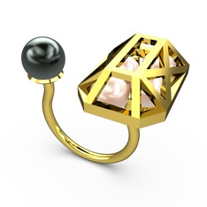 Siyah inci ve pembe inci 925 ayar altın kaplama gümüş yüzük