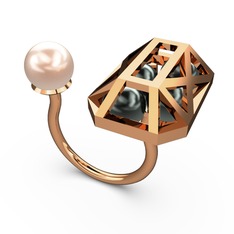 Pembe inci ve siyah inci 925 ayar rose altın kaplama gümüş yüzük