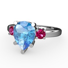 Tria Yüzük - Akuamarin ve rodolit garnet 18 ayar beyaz altın yüzük #10fvwu4