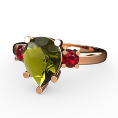 Peridot ve garnet 14 ayar rose altın yüzük