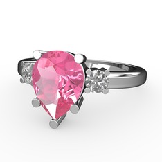 Tria Yüzük - Pembe kuvars ve swarovski 8 ayar beyaz altın yüzük #113b9hr