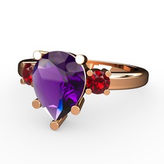 Tria Yüzük - Ametist ve garnet 8 ayar rose altın yüzük #118yubo