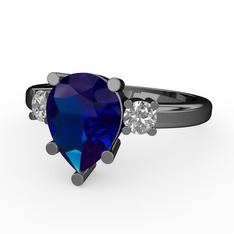 Lab safir ve swarovski 925 ayar siyah rodyum kaplama gümüş yüzük