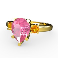 Tria Yüzük - Pembe kuvars ve sitrin 8 ayar altın yüzük #11rq21y