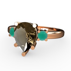 Tria Yüzük - Dumanlı kuvars ve kök zümrüt 925 ayar rose altın kaplama gümüş yüzük #11t0lx0