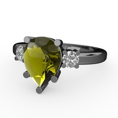 Tria Yüzük - Peridot ve swarovski 925 ayar siyah rodyum kaplama gümüş yüzük #126i39k