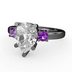 Tria Yüzük - Swarovski ve ametist 925 ayar siyah rodyum kaplama gümüş yüzük #1298nxg