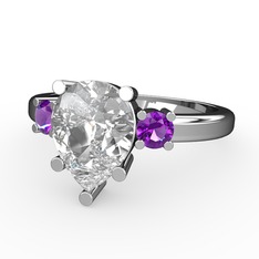 Swarovski ve ametist 8 ayar beyaz altın yüzük