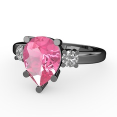 Tria Yüzük - Pembe kuvars ve beyaz zirkon 925 ayar siyah rodyum kaplama gümüş yüzük #12rx3i7