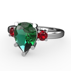 Tria Yüzük - Yeşil kuvars ve garnet 14 ayar beyaz altın yüzük #131p652