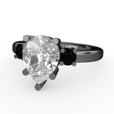 Tria Yüzük - Swarovski ve siyah zirkon 925 ayar siyah rodyum kaplama gümüş yüzük #13qxsak