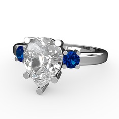 Tria Yüzük - Swarovski ve lab safir 14 ayar beyaz altın yüzük #14b3h4w
