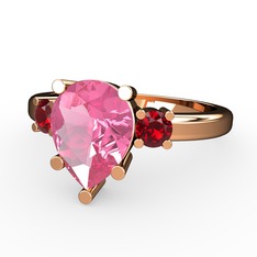Pembe kuvars ve garnet 8 ayar rose altın yüzük