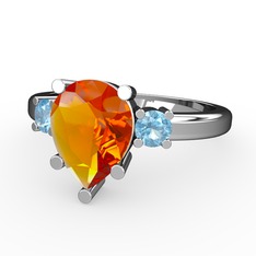 Tria Yüzük - Sitrin ve akuamarin 925 ayar gümüş yüzük #151ez24