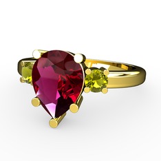 Rodolit garnet ve peridot 14 ayar altın yüzük