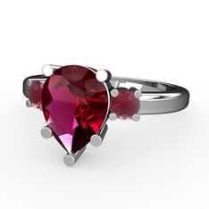 Tria Yüzük - Rodolit garnet ve kök yakut 8 ayar beyaz altın yüzük #15k4lzh