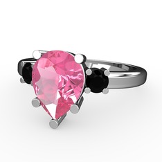 Tria Yüzük - Pembe kuvars ve siyah zirkon 18 ayar beyaz altın yüzük #15nzrre