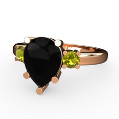 Tria Yüzük - Siyah zirkon ve peridot 14 ayar rose altın yüzük #15s9kz7