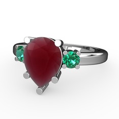 Tria Yüzük - Kök yakut ve yeşil kuvars 18 ayar beyaz altın yüzük #16mhcni