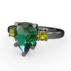 Yeşil kuvars ve peridot 925 ayar siyah rodyum kaplama gümüş yüzük