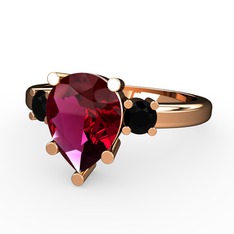 Tria Yüzük - Rodolit garnet ve siyah zirkon 18 ayar rose altın yüzük #171k9nl