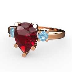 Tria Yüzük - Garnet ve akuamarin 925 ayar rose altın kaplama gümüş yüzük #177kj50