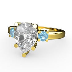 Tria Yüzük - Swarovski ve akuamarin 14 ayar altın yüzük #184x66z