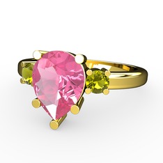 Pembe kuvars ve peridot 925 ayar altın kaplama gümüş yüzük