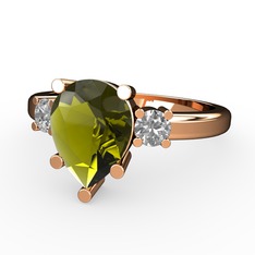 Peridot ve beyaz zirkon 8 ayar rose altın yüzük