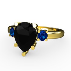 Tria Yüzük - Siyah zirkon ve lab safir 925 ayar altın kaplama gümüş yüzük #18ubwe0
