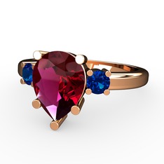 Tria Yüzük - Rodolit garnet ve lab safir 925 ayar rose altın kaplama gümüş yüzük #191j8rs