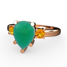 Tria Yüzük - Kök zümrüt ve sitrin 925 ayar rose altın kaplama gümüş yüzük #19dfwd8