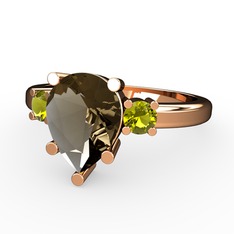 Dumanlı kuvars ve peridot 8 ayar rose altın yüzük